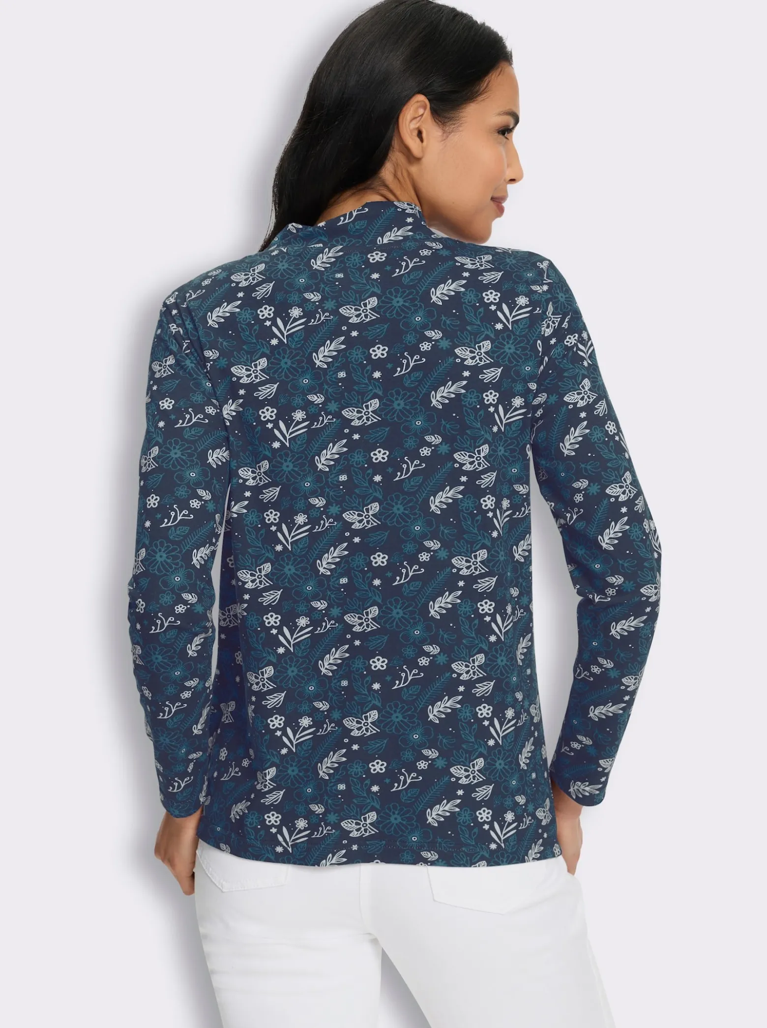 Stehkragenshirt im floralem Allover-Dessin