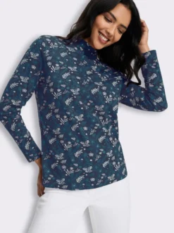 Stehkragenshirt im floralem Allover-Dessin