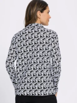 Stehkragenshirt im grafischen Minimal-Dessin
