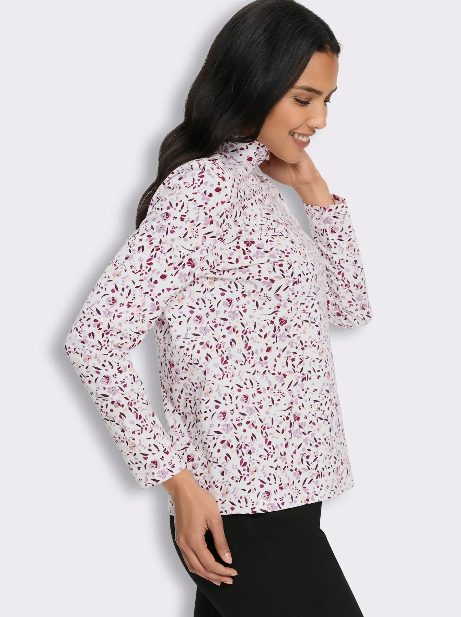 Stehkragenshirt in floralem Dessin