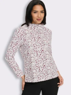 Stehkragenshirt in floralem Dessin