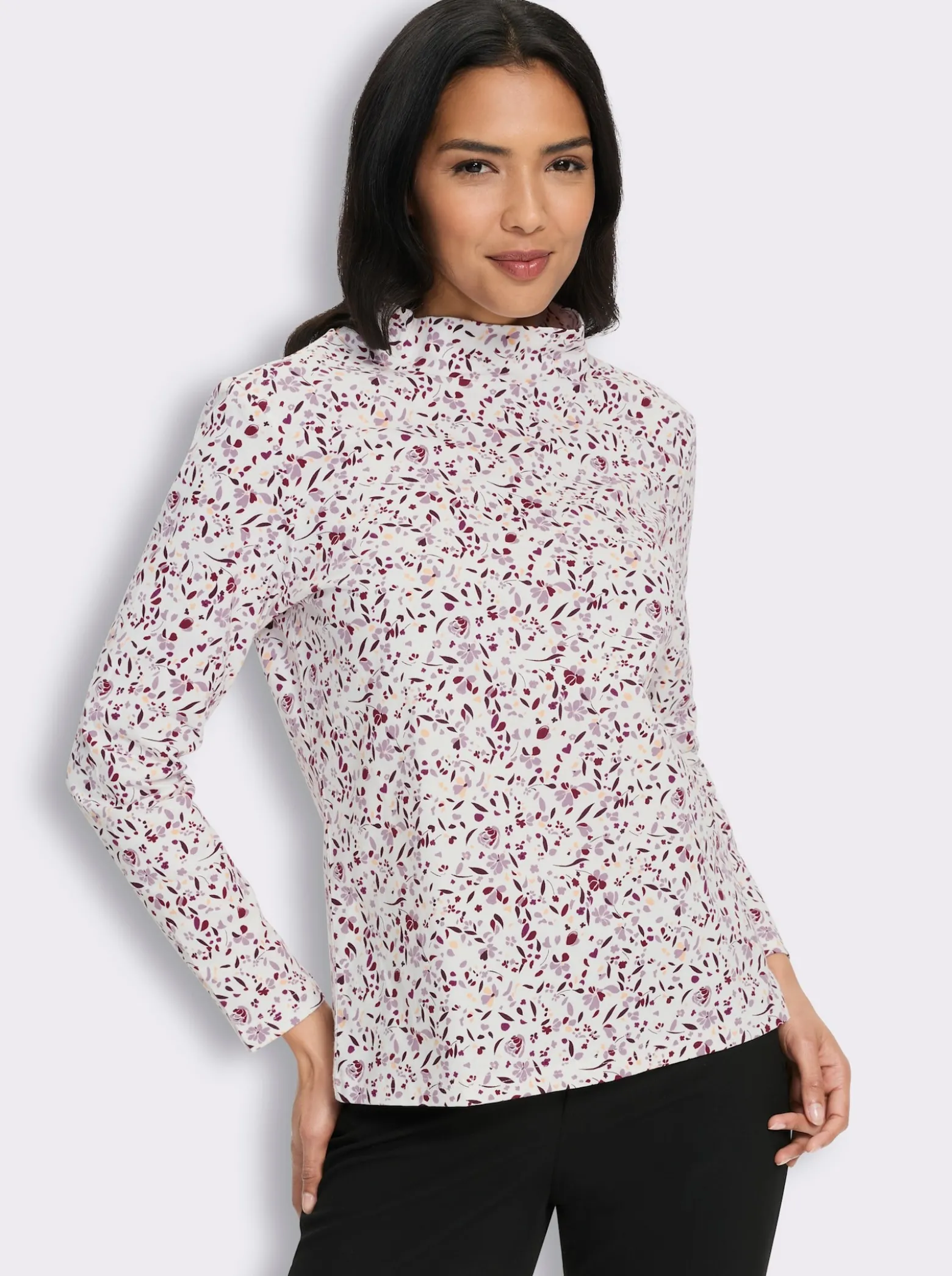 Stehkragenshirt in floralem Dessin