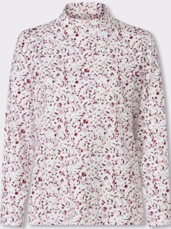 Stehkragenshirt in floralem Dessin