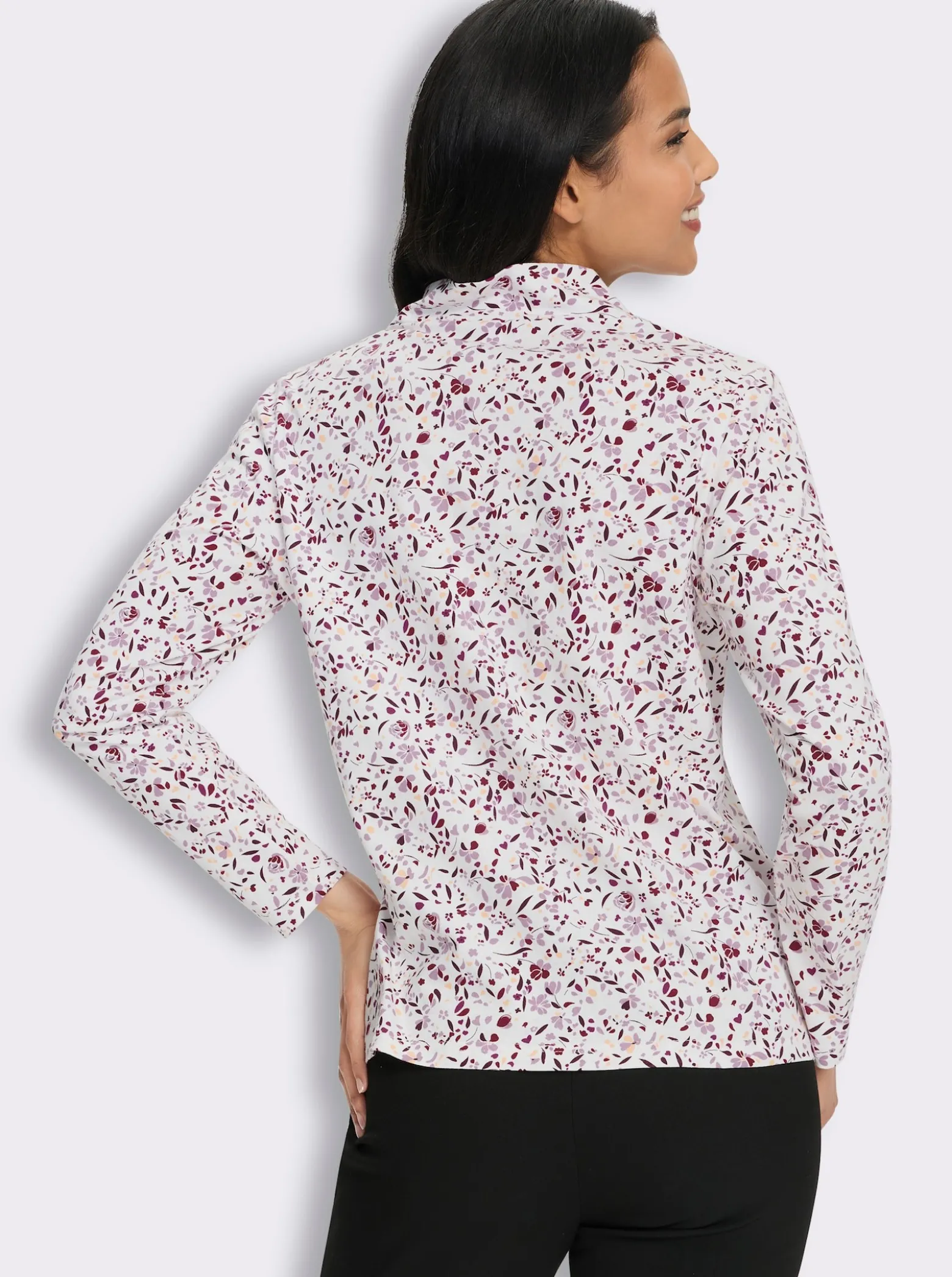 Stehkragenshirt in floralem Dessin