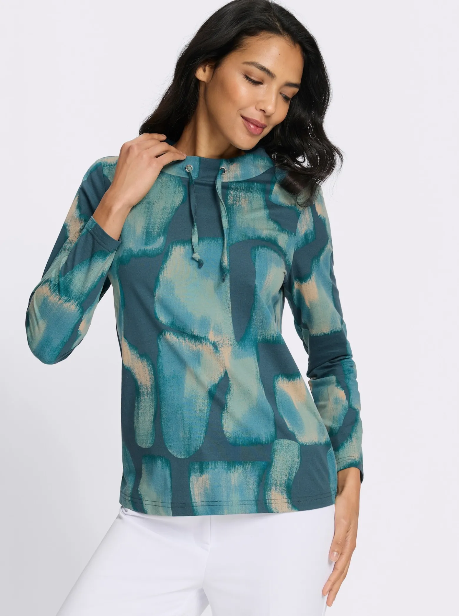 Stehkragenshirt mit Bindeband