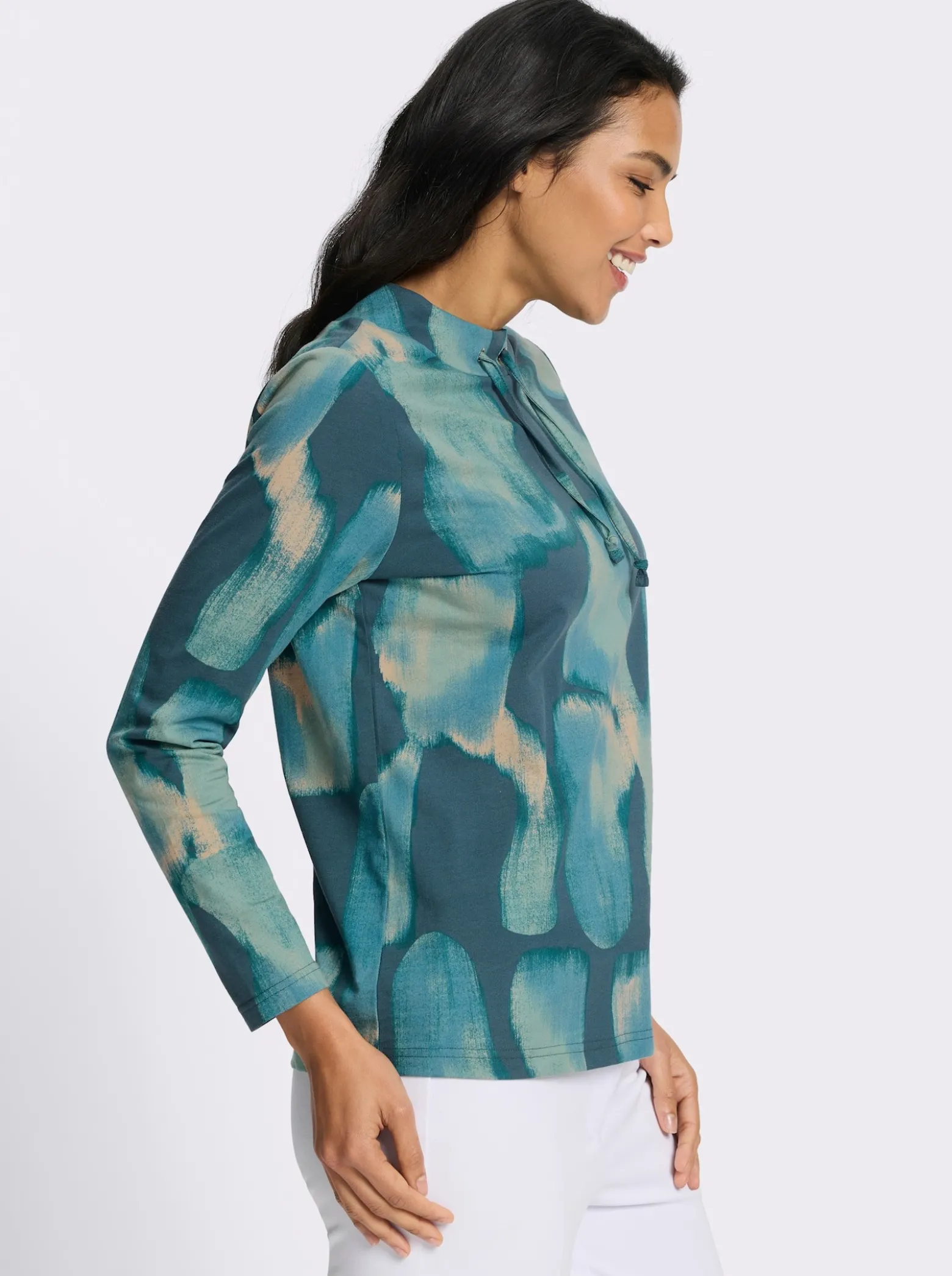 Stehkragenshirt mit Bindeband
