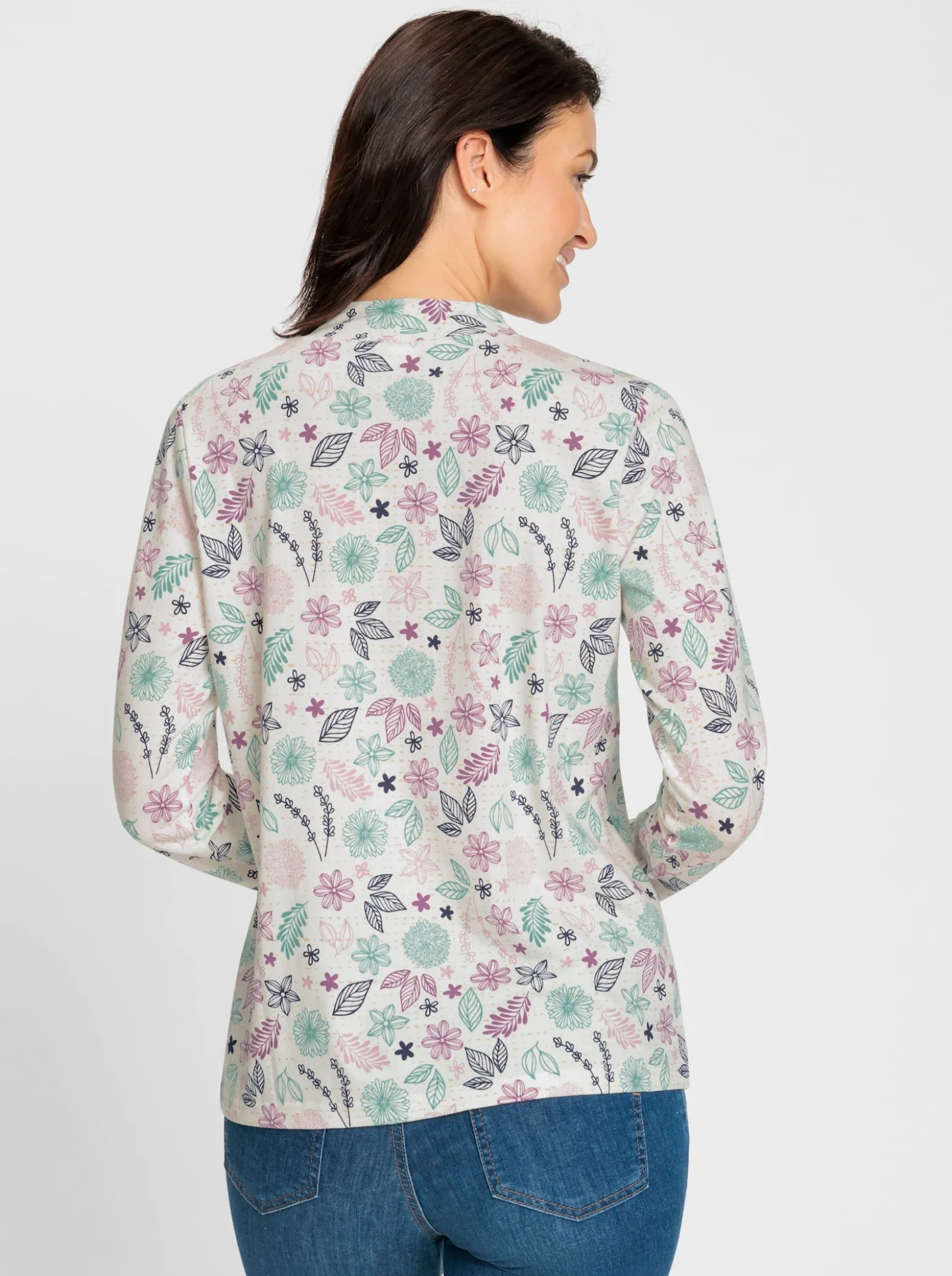 Stehkragenshirt Mit Blümchen-Dessin