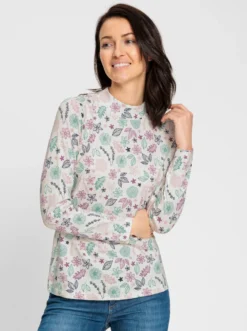 Stehkragenshirt Mit Blümchen-Dessin