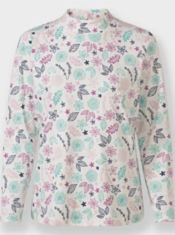 Stehkragenshirt Mit Blümchen-Dessin