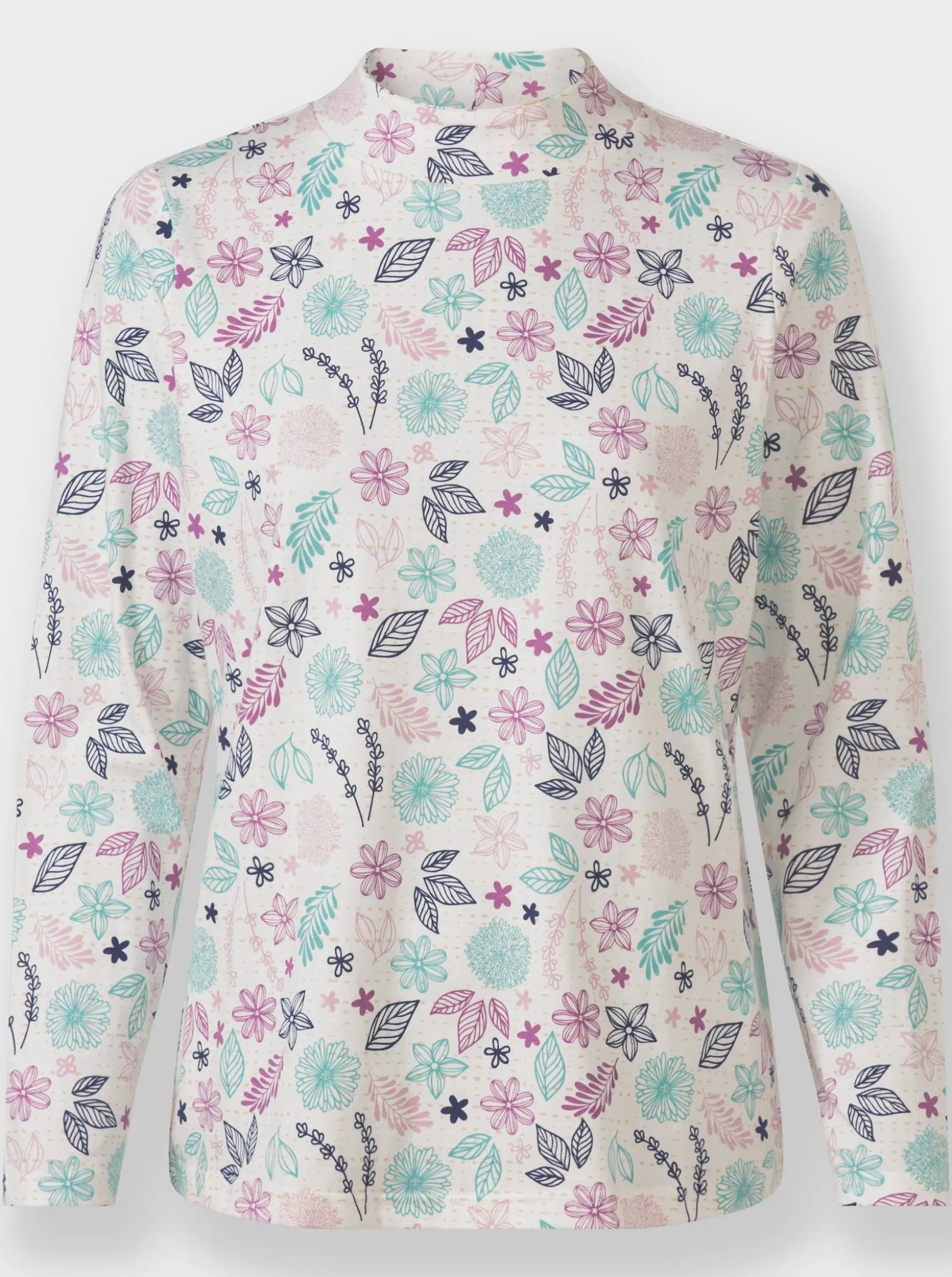 Stehkragenshirt Mit Blümchen-Dessin