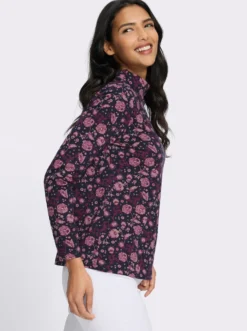 Stehkragenshirt mit Blütenmuster