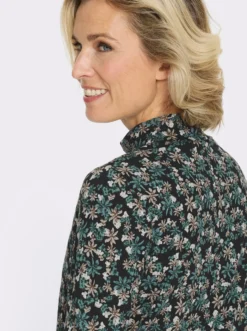 Stehkragenshirt mit Blumen-Druck allover