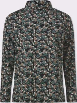 Stehkragenshirt mit Blumen-Druck allover