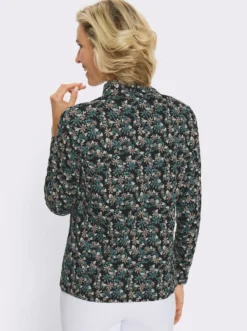 Stehkragenshirt mit Blumen-Druck allover