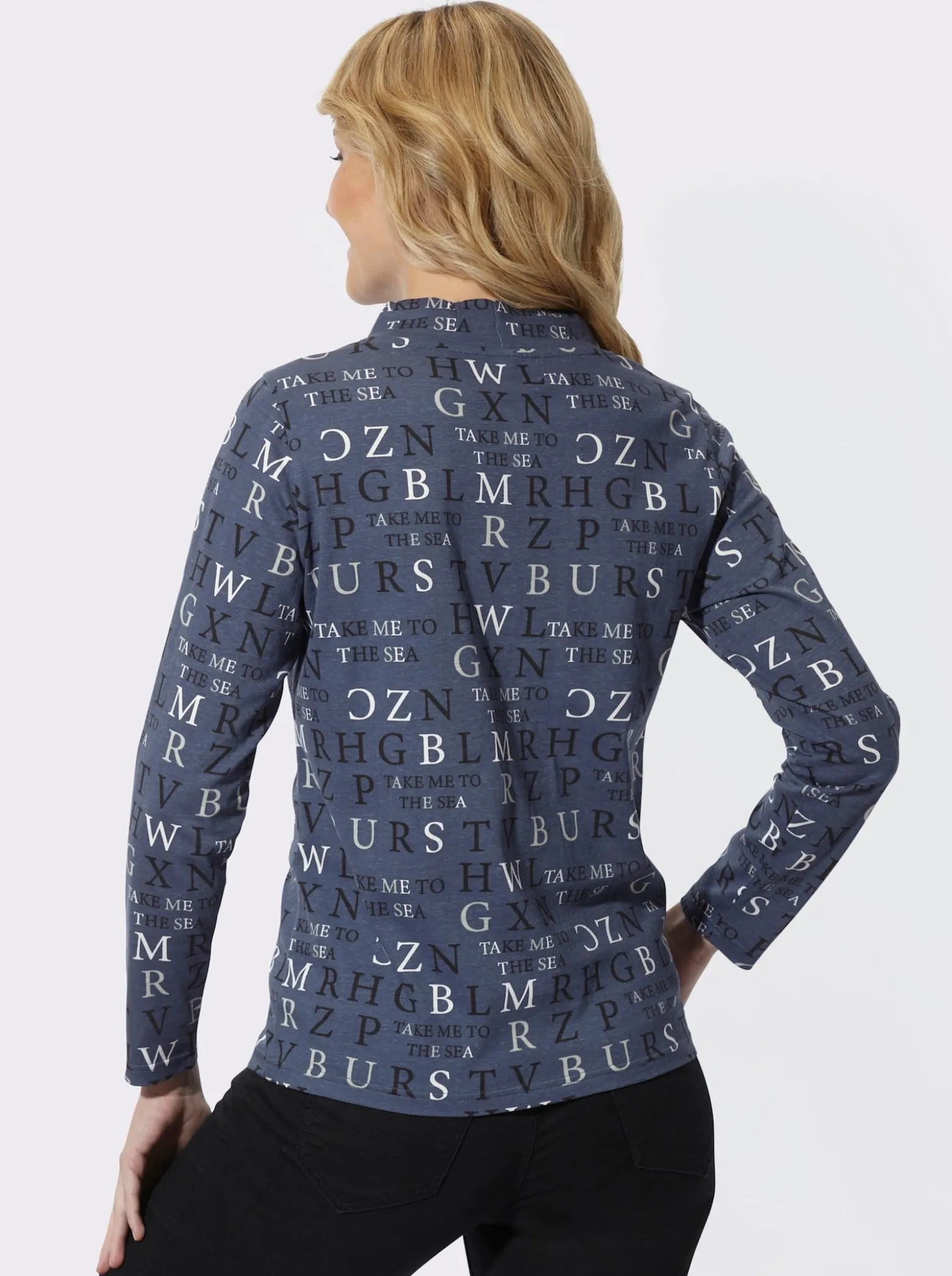 Stehkragenshirt mit Buchstabendruck