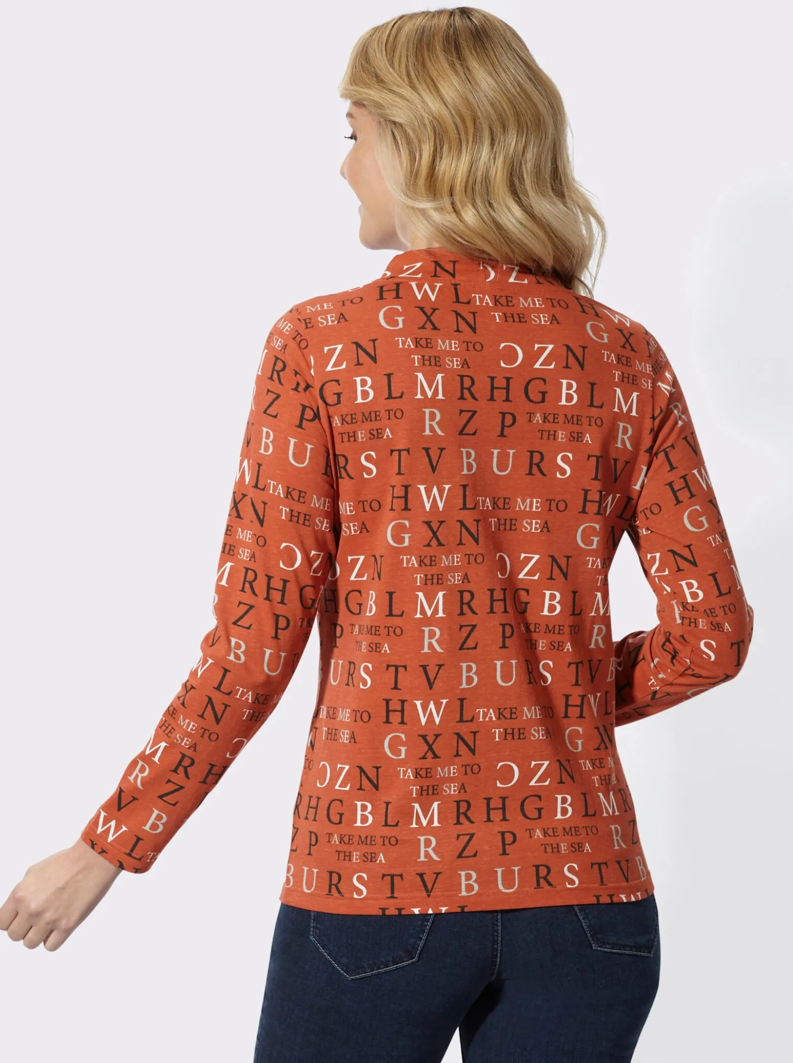 Stehkragenshirt mit Buchstabendruck