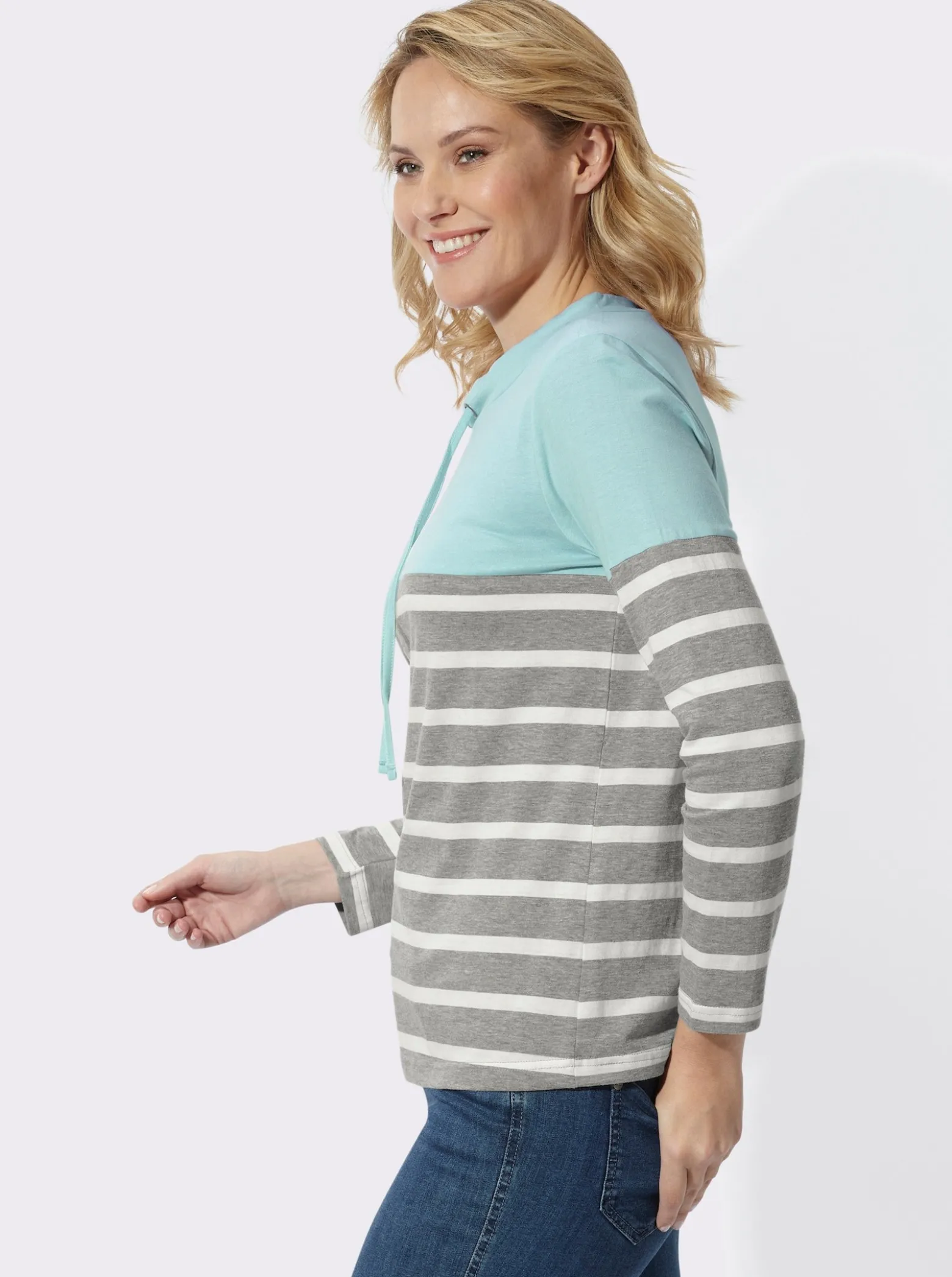 Stehkragenshirt mit Colour-Blocking