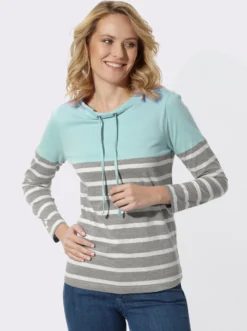 Stehkragenshirt mit Colour-Blocking