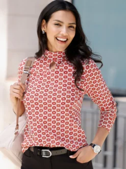 Stehkragenshirt mit Cut-out-Tropfen