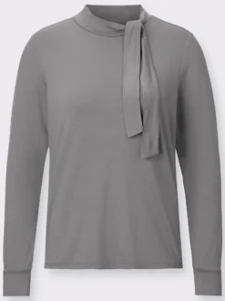 Stehkragenshirt mit Deko-Schleife