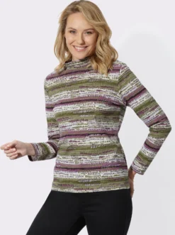 Stehkragenshirt mit farbharmonischen Streifen
