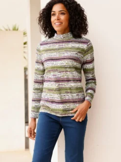 Stehkragenshirt mit farbharmonischen Streifen