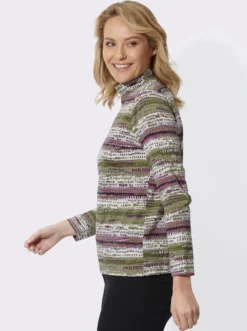 Stehkragenshirt mit farbharmonischen Streifen