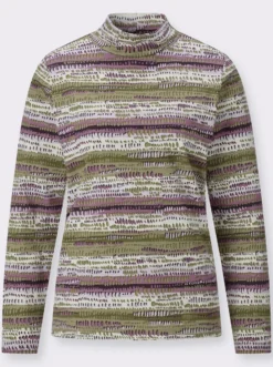 Stehkragenshirt mit farbharmonischen Streifen