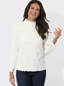 Stehkragenshirt mit gewellten Abschlüssen