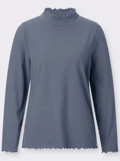 Stehkragenshirt mit gewellten Abschlüssen