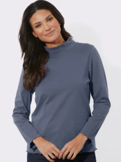 Stehkragenshirt mit gewellten Abschlüssen