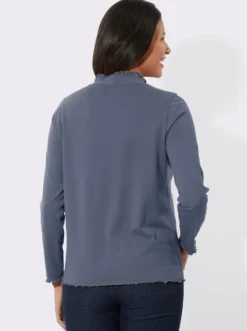 Stehkragenshirt mit gewellten Abschlüssen