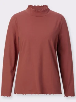 Stehkragenshirt mit gewellten Abschlüssen