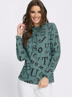 Stehkragenshirt mit Lettering-Print