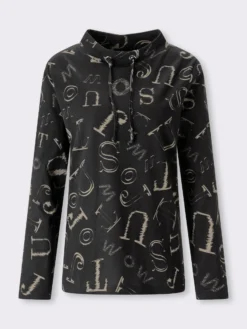 Stehkragenshirt mit Lettering-Print