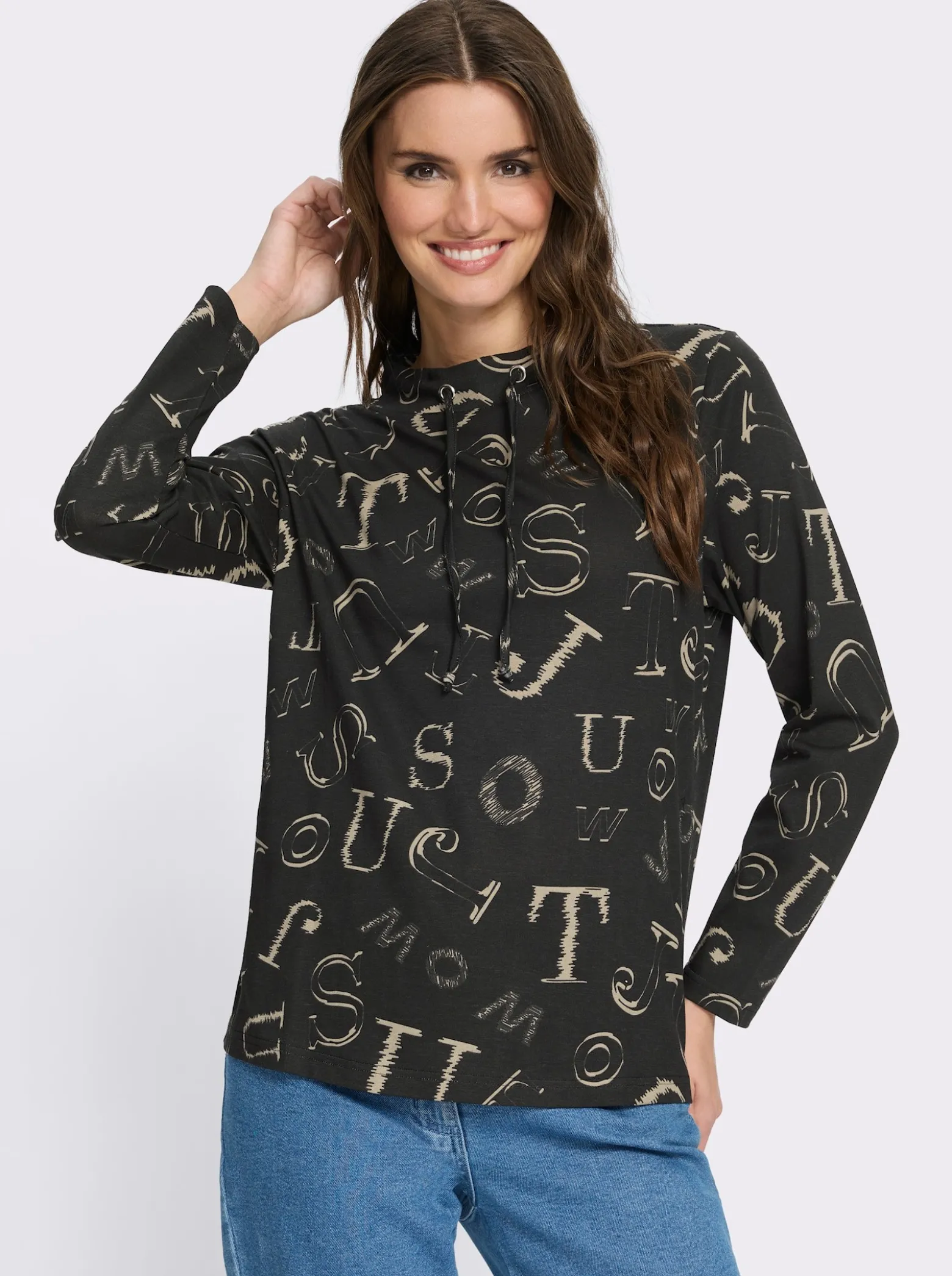 Stehkragenshirt mit Lettering-Print