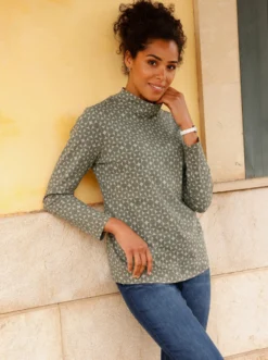Stehkragenshirt mit Minimalmuster