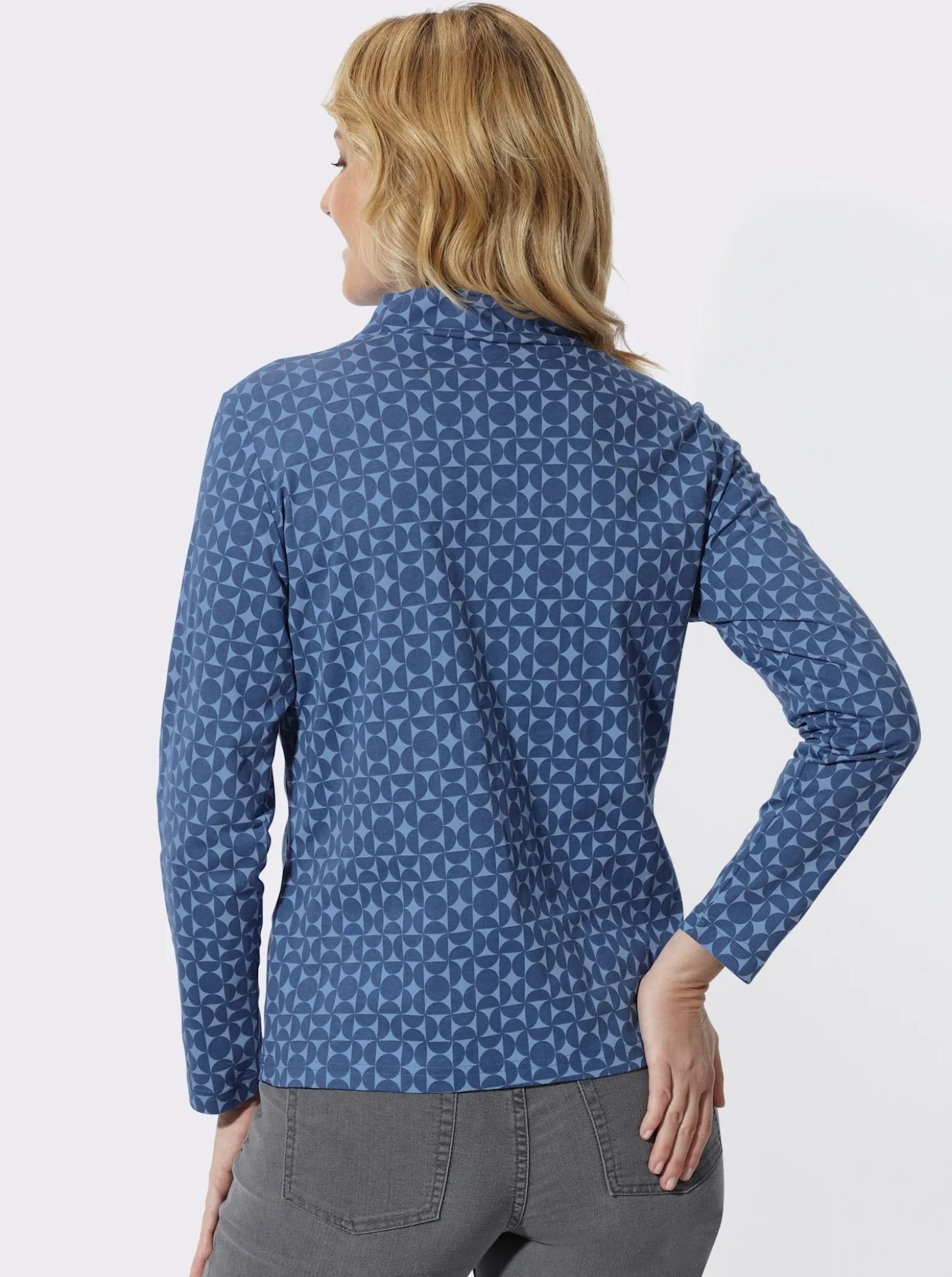 Stehkragenshirt mit Minimalmuster