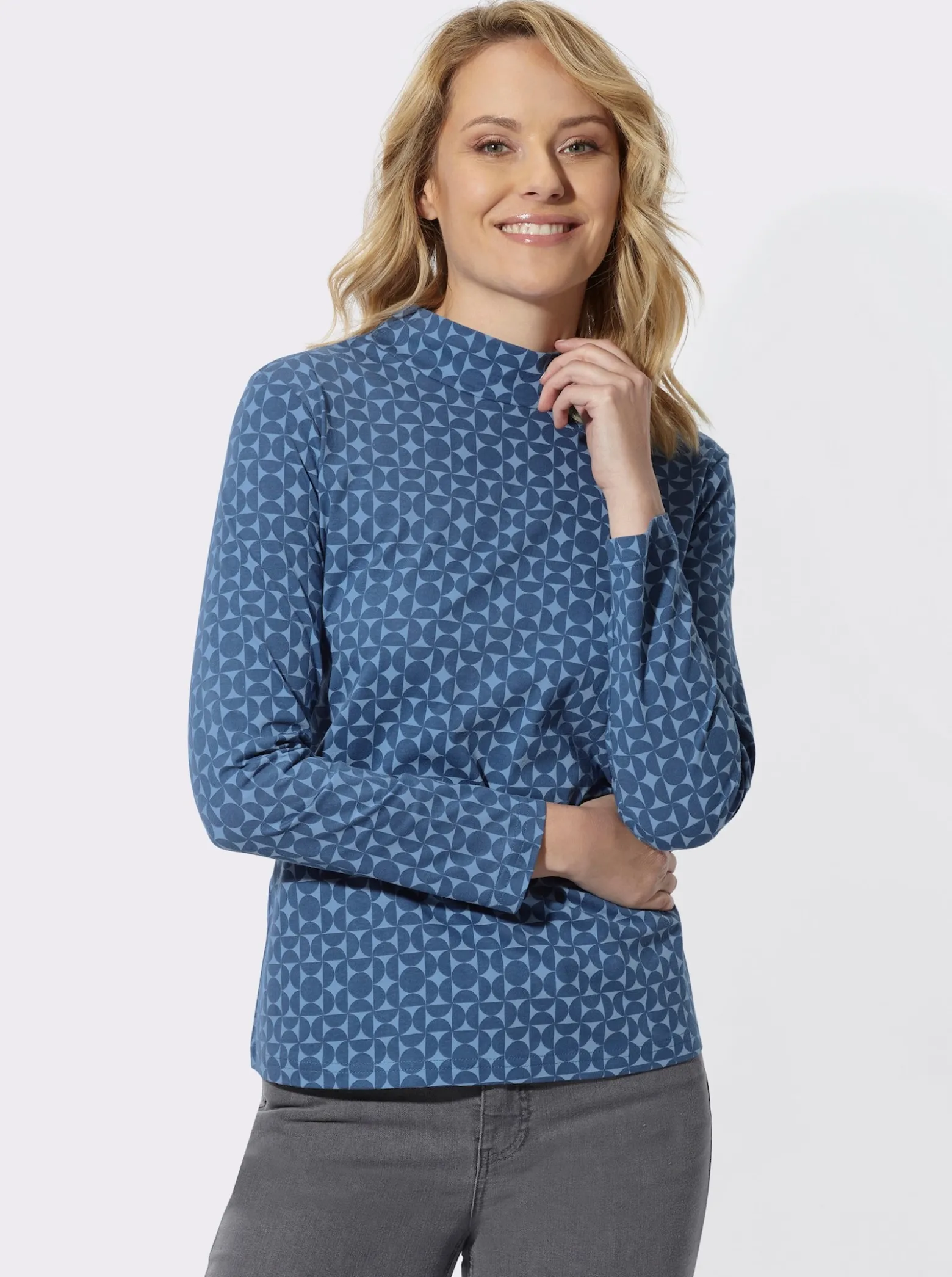 Stehkragenshirt mit Minimalmuster