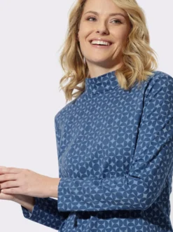Stehkragenshirt mit Minimalmuster