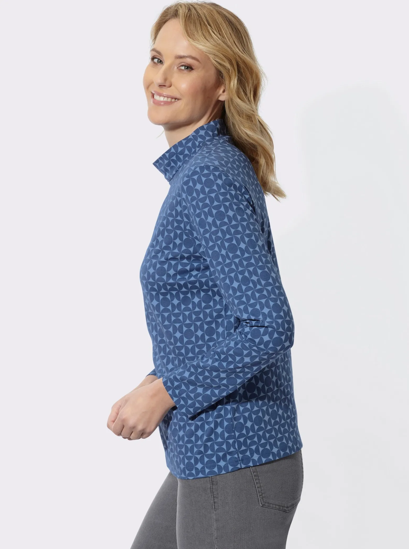 Stehkragenshirt mit Minimalmuster