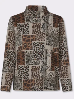 Stehkragenshirt mit Patchwork-Animal-Print