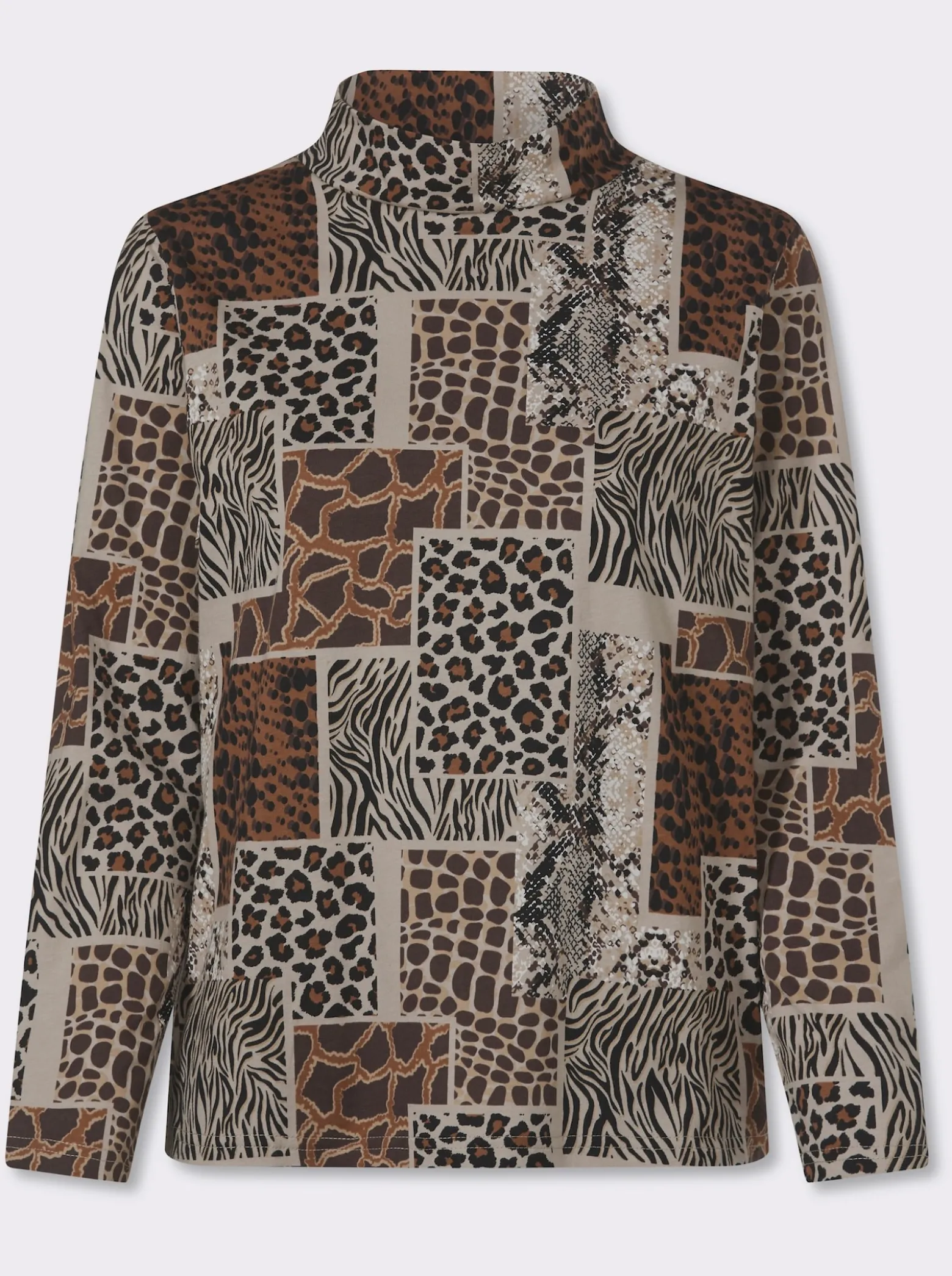 Stehkragenshirt mit Patchwork-Animal-Print