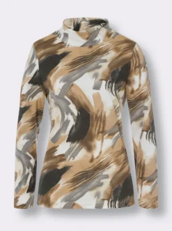 Stehkragenshirt mit Pinselstrich-Muster