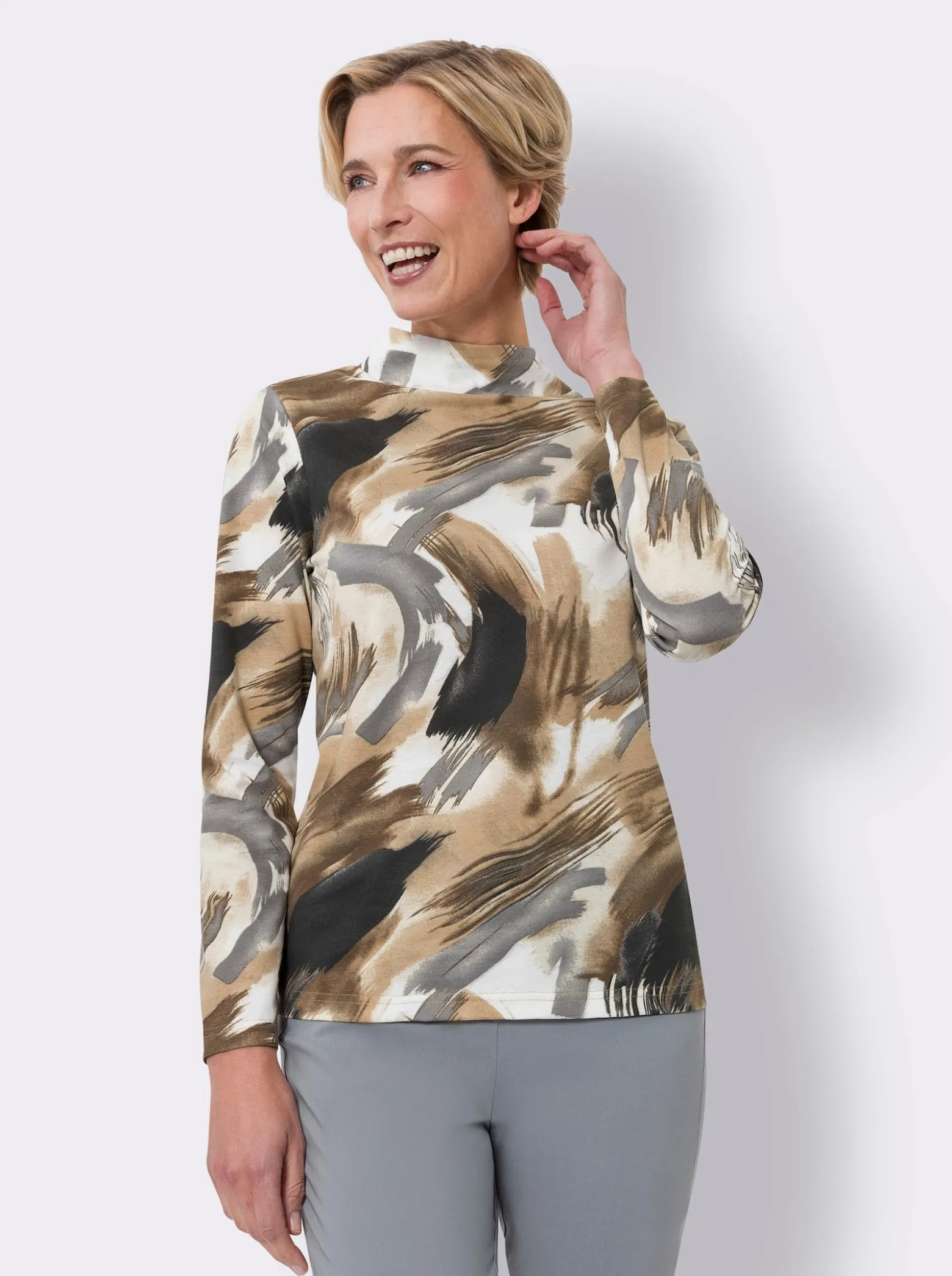 Stehkragenshirt mit Pinselstrich-Muster