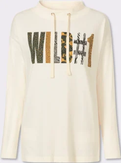 Stehkragenshirt mit platziertem Schriftzug