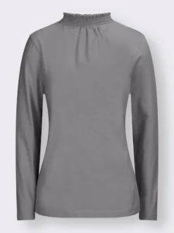 Stehkragenshirt mit Raffungen im Vorderteil