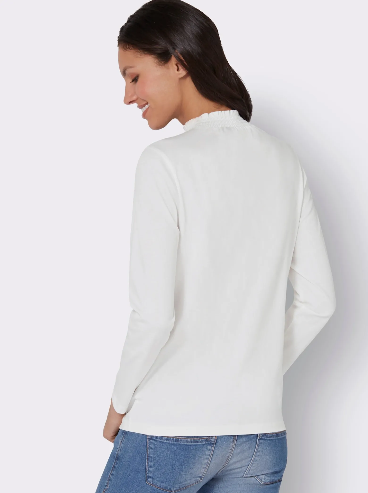 Stehkragenshirt mit Raffungen im Vorderteil