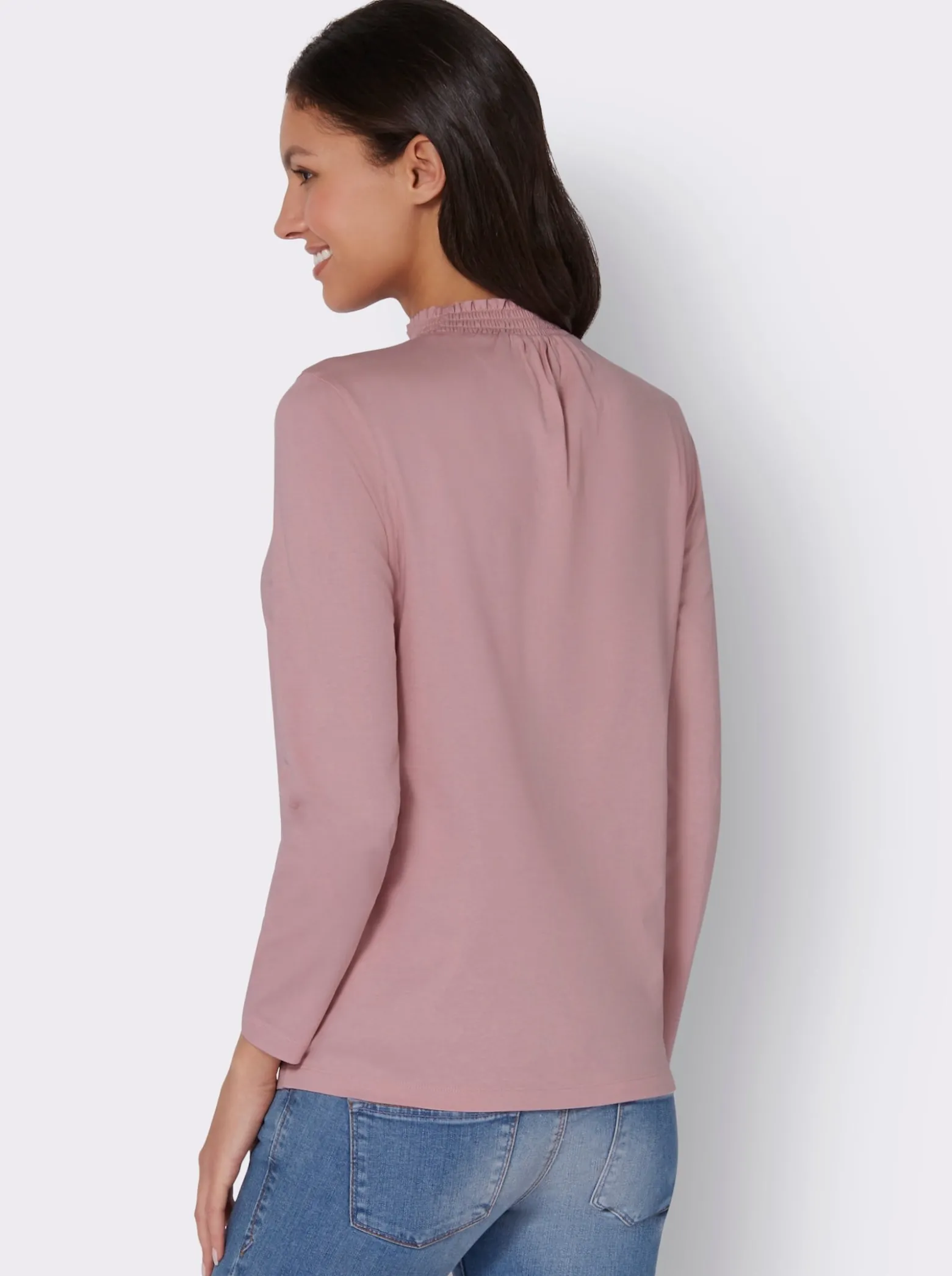 Stehkragenshirt mit Raffungen im Vorderteil