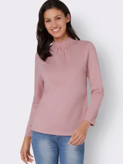 Stehkragenshirt mit Raffungen im Vorderteil
